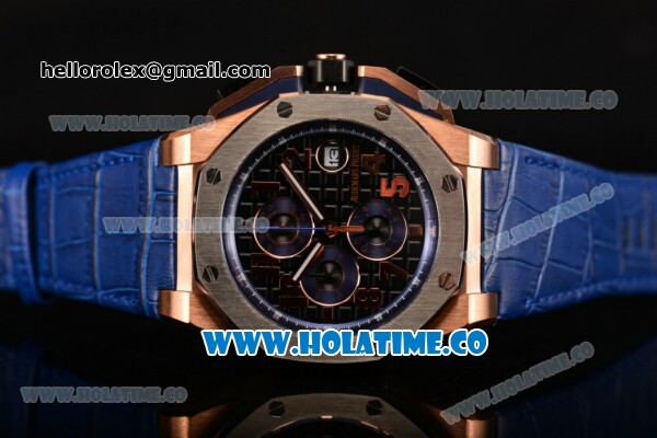 Audemars Piguet Royal Oak Offshore Chrono Miyota OS10 Quartz Rose Gold Case with Black Dial Steel Bezel and Arabic Numeral Markers - Click Image to Close